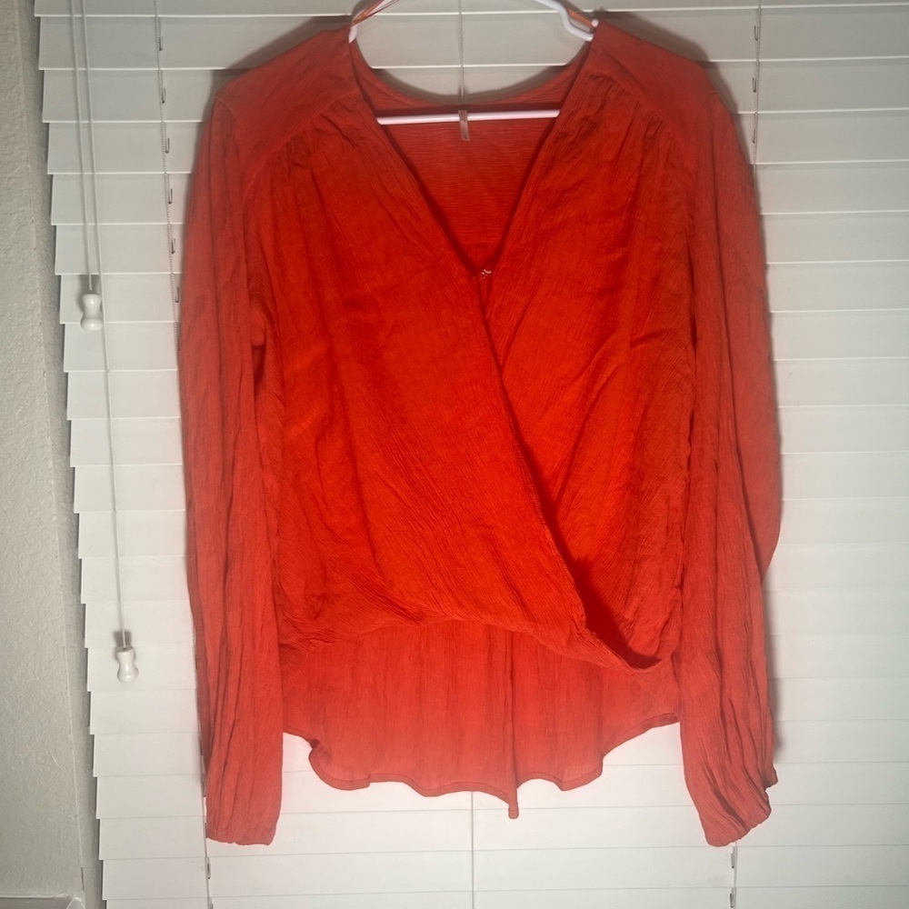 Free People "Check On It" Faux-Wrap Long Sleeve Top Flame Size M - Picture 11 of 16